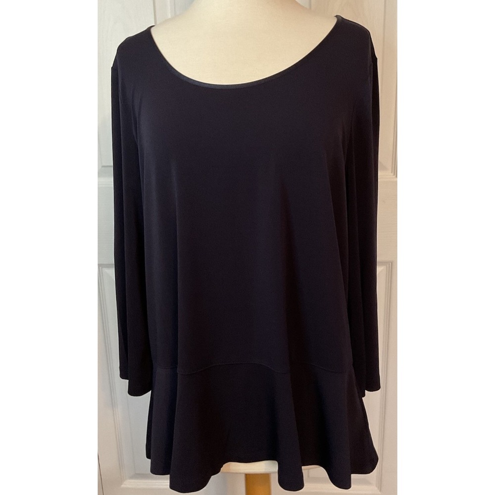 Lands'‎ Ends Dark Blue Tunic Blouse Ruffle Top Size Large